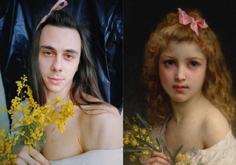 Жан обожает самоиронию, поэтому с легкостью повторил «Портрет девочки с цветком мимозы»