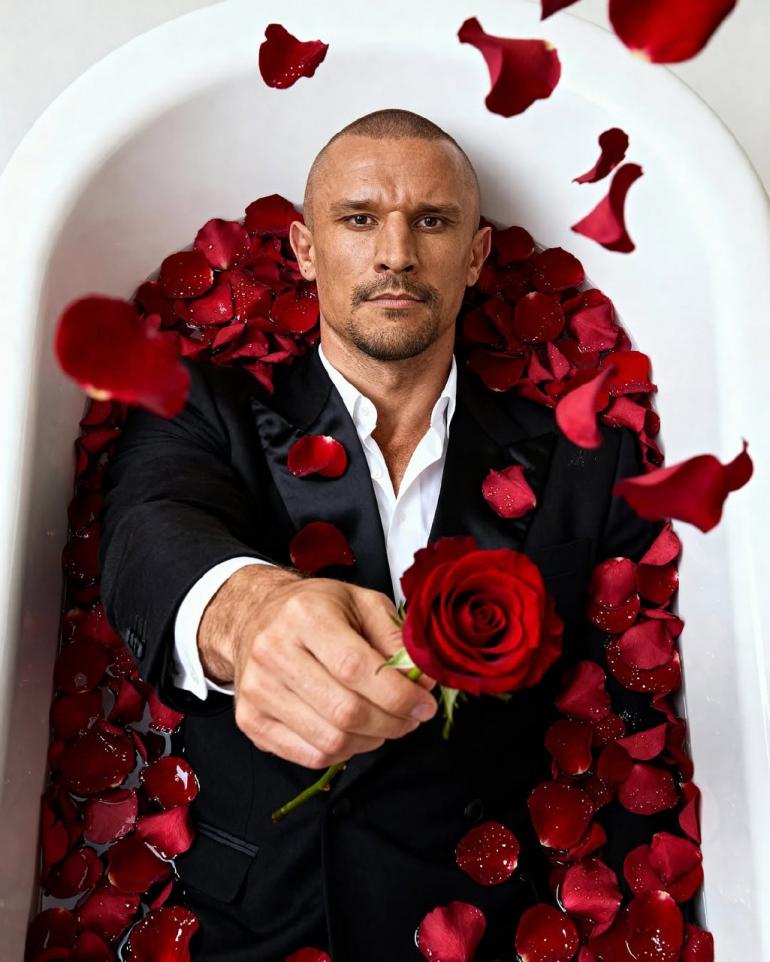 Тарас Цимбалюк лежить у ванні з троянд